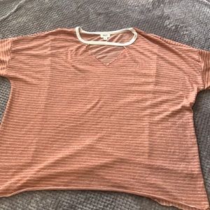 BKE Striped Cut-Out Drop Shoulder T-Shirt